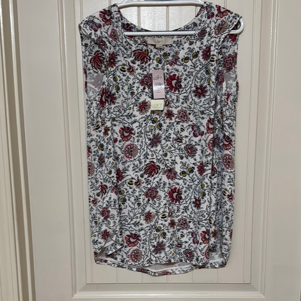 LOFT White Floral Blouse Sleeveless